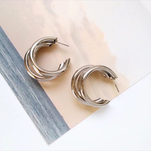 Sliver Multi Hoop Earrings - Picture 1 of 4